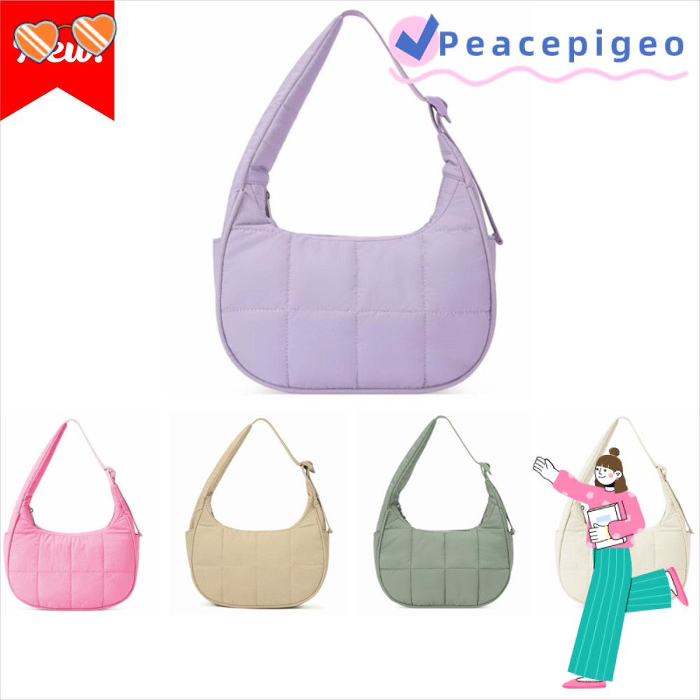 PEACEPIGEO กระเป๋าถือ,ไนลอนพร้อมสายปรับได้ใต้วงแขนกระเป๋า,กันน้ําความจุขนาดใหญ่ Puffy Puffer กระเป๋าสะพายของขวัญ