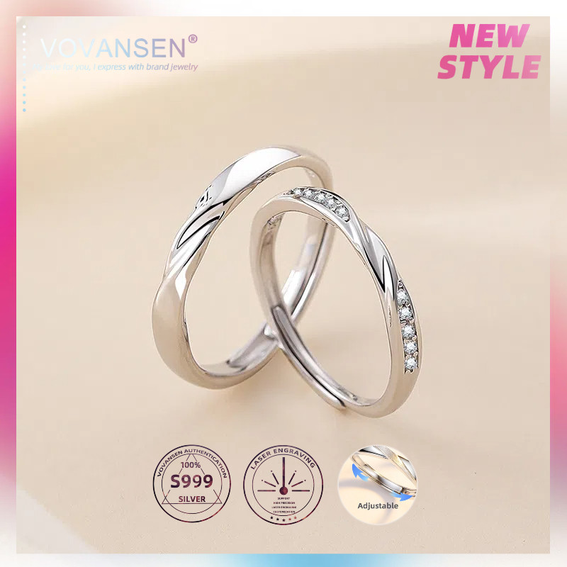 25505-6 VOVANSEN 100% S999 แหวนเงินคู่ปรับ,S999 cincin,ที่กําหนดเองเลเซอร์แกะสลักแหวน Jewelleryหญิงแ
