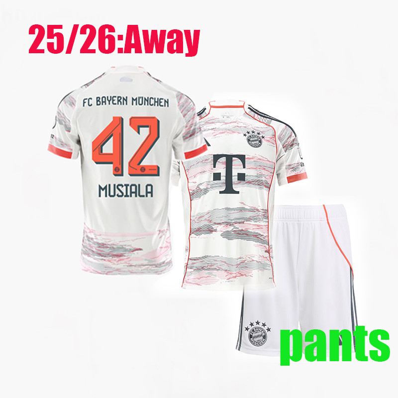 25/26 KANE ฟุตบอล clothe2025/26 ชุดเสื้อทีมเยือนบาเยิร์น (พร้อมกางเกง) KIMMICH COMAN SANE MULLER MUS