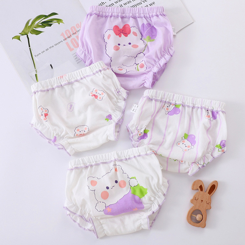 Adabaobao® ᵗʰ เด็กทารกสาวชุดชั้นในกางเกงกางเกง Budak Perempuan กางเกงผ้าฝ้าย 100% น่ารักริบบิ้นกางเกงระบายอากาศ