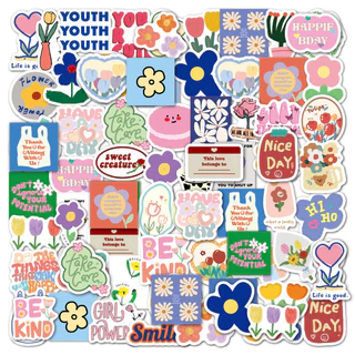(🇹🇭ชุดสติ๊กเกอร์) Cute กล่องใหญ่ PVC น่ารักกันน้ำ Stickers ดอกไม้ สติ๊กเกอร์ไดคัท ลายน่ารัก 60แผ่น พร้อมส่งใน