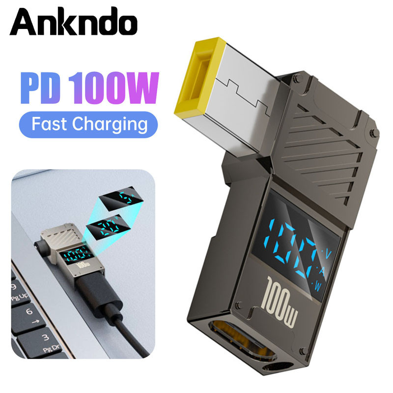 PD 100W Type-C ถึง DC อะแดปเตอร์สําหรับ Lenovo พร้อมจอแสดงผล LED อะแดปเตอร์ชาร์จอย่างรวดเร็วสําหรับแหล่งจ่ายไฟแล็ปท็อป