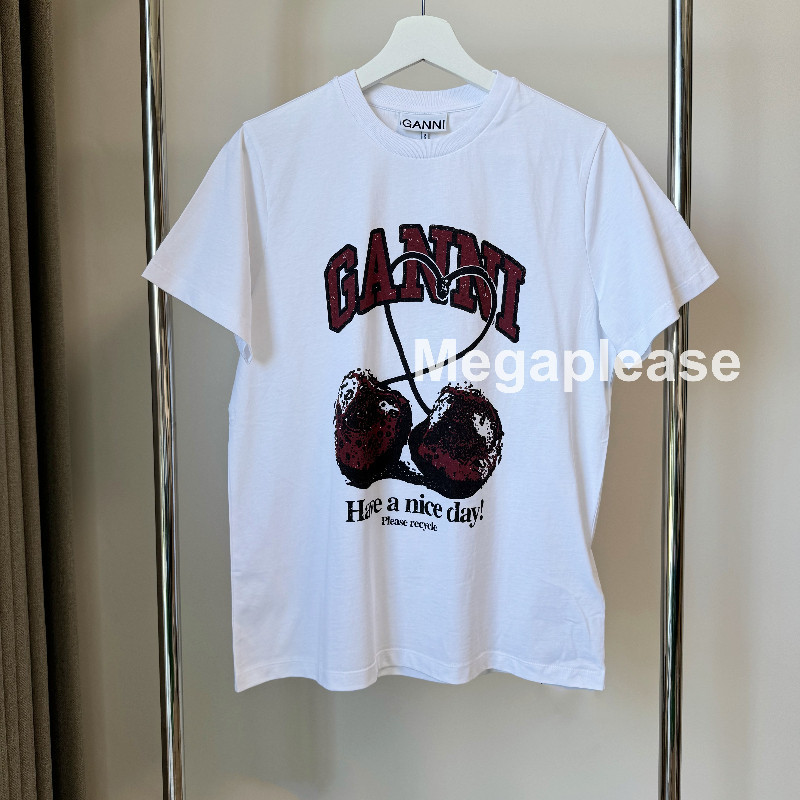 T-Shirtเสื้อยืดแขนสั้นคอกลมพิมพ์ลายแมว Ganni Clic สําหรับผู้หญิง 79341 S-5XLSize S-5XL