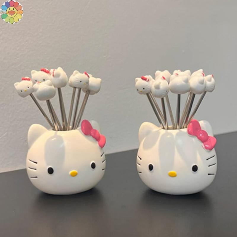GOGO Hello Kitty ชุดส้อมผลไม้อะนิเมะการ์ตูน Creative Girly Heart Home ส้อมผลไม้สแตนเลสใช้ในบ้านทุกวัน TH