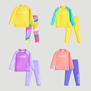 [3-13 ปี] สาวแยกกางเกงขายาวแขนยาวชุดว่ายน้ํานักเรียนกลางเด็ก…