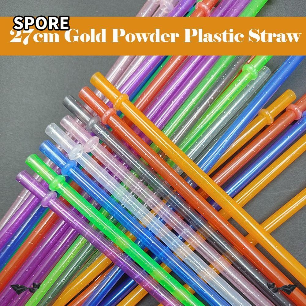 SPIORE 1PC ผงทองหลอดพลาสติก, รถ Travel Cup Straw Reusable Glitter Straw, ถ้วยอุปกรณ์เสริมพร้อมแปรงทํ