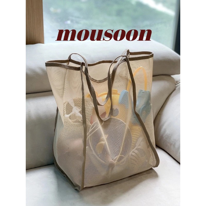 MOUSOON มูซูน กระเป๋าสะพายตาข่ายโปร่งใสมีสไตล์และน้ําหนักเบาความจุขนาดใหญ่อเนกประสงค์กระเป๋าช้อปปิ้งกระเป๋าชายหาด