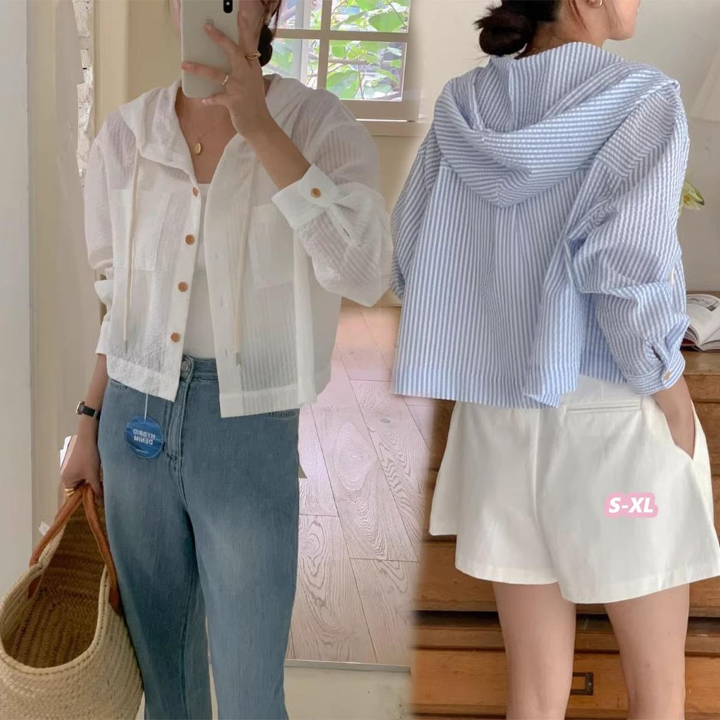 🌵Grace_chili🌵 เสื้อเชิ้ตแขนยาวลายสก๊อต สไตล์ฤดูร้อน ผอม สวมใส่สบาย ดีไซน์เรียบง่าย #W441