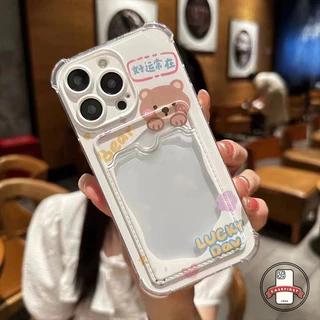 ความหรูหรากระเป๋าสตางค์ช่องใส่บัตรสีชมพูกระต่ายน่ารักหมี เคส IPhone 11 12 14 16 13 15 Pro Max XS Max 7 8 15 16 Plus X XR