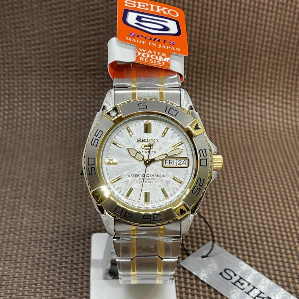 นาฬิกาผู้ชาย Seiko 5 snzb24j1 อัตโนมัติจากญี่ปุ่น สีทองสองโทน สแตนเลสเหล็กกล้า