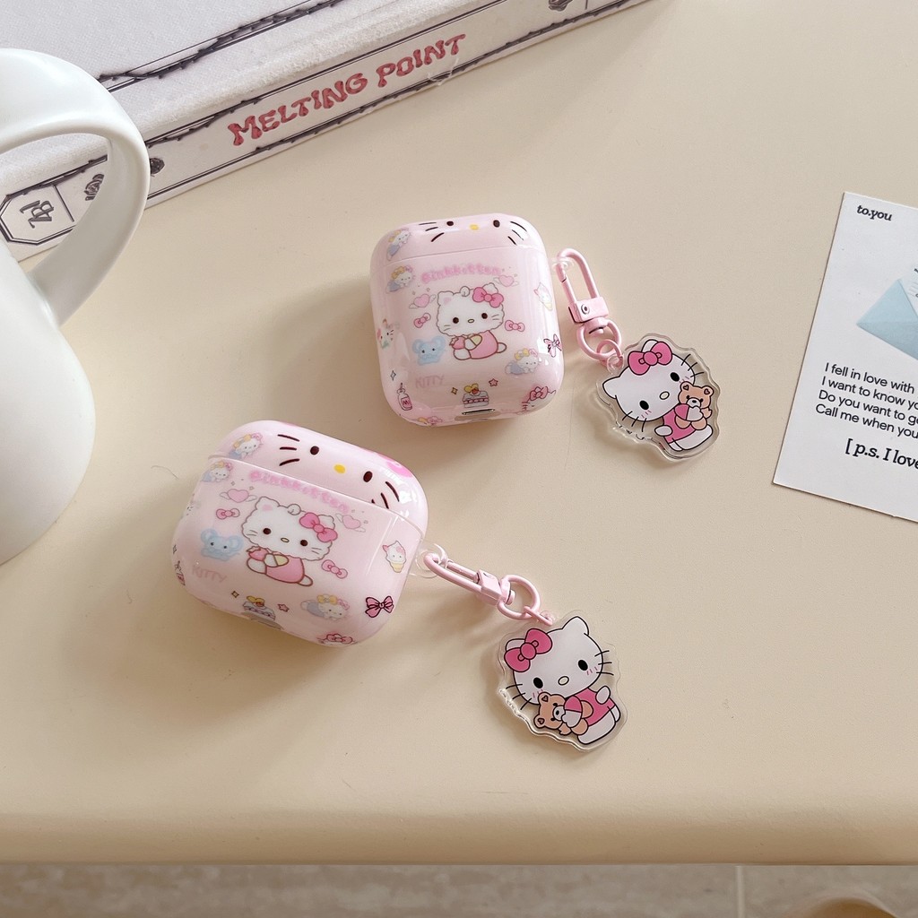 สําหรับ Asaki AK-PODS3 เคสหูฟัง Simple Pink Hello Kitty