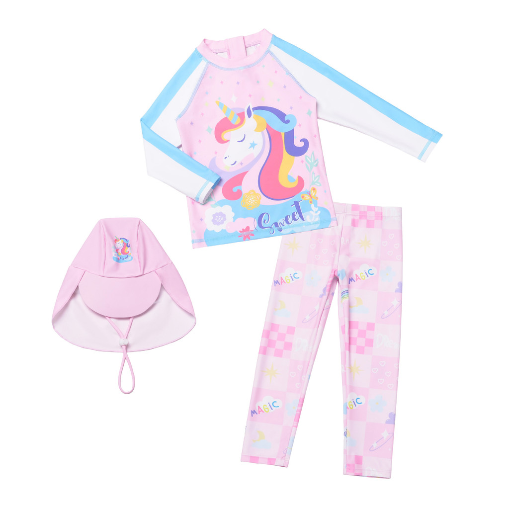 ชุดว่ายน้ําเด็กสาวแยกกางเกงป้องกันแสงแดดแขนยาวชุดว่ายน้ําแห้งเร็ว kids swimwear