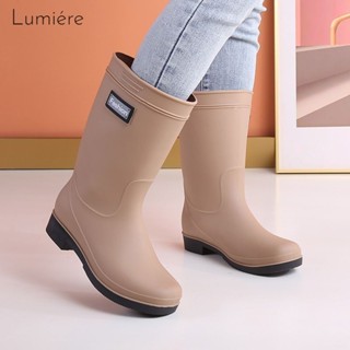 Lumiére Rain Boots Middle Tube รองเท้ากันน้ําแพลตฟอร์มน้ําหน…