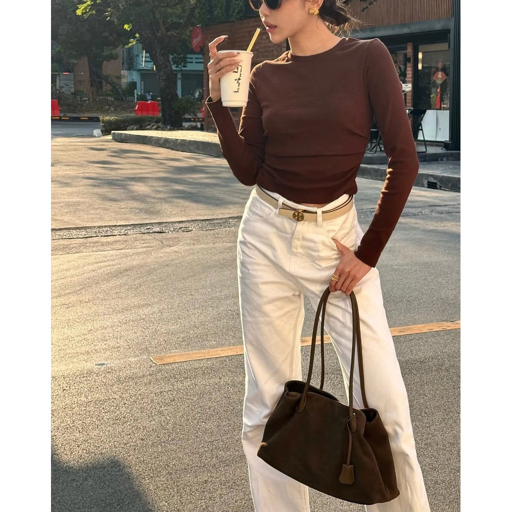 Aria Long Top Handle Suede Bag