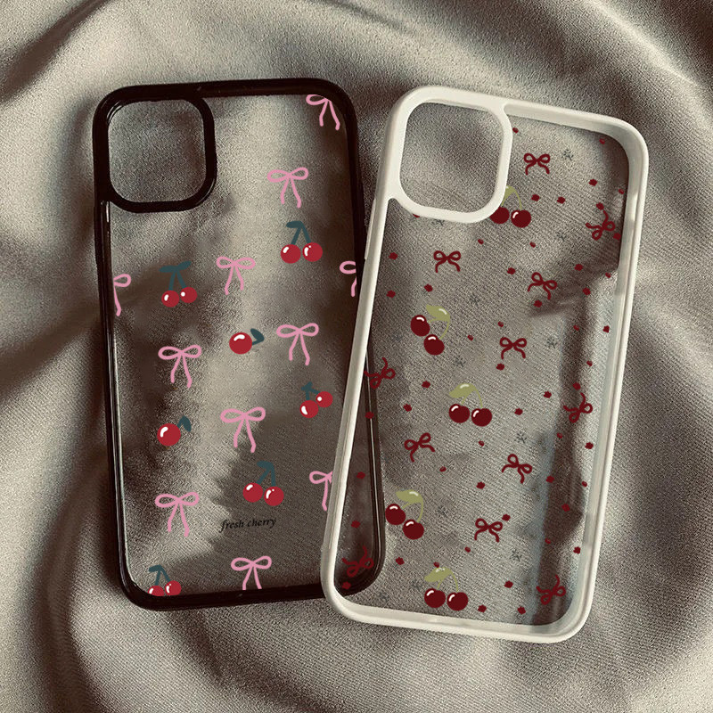 SAMSUNG เคสสําหรับSamsung A06 A26 A36 A55 A56 A35 A15 A05S A54 A16 A12 A52 A34 5G A32 Cherry Bowknotซิลิโคนใสกันกระแทก