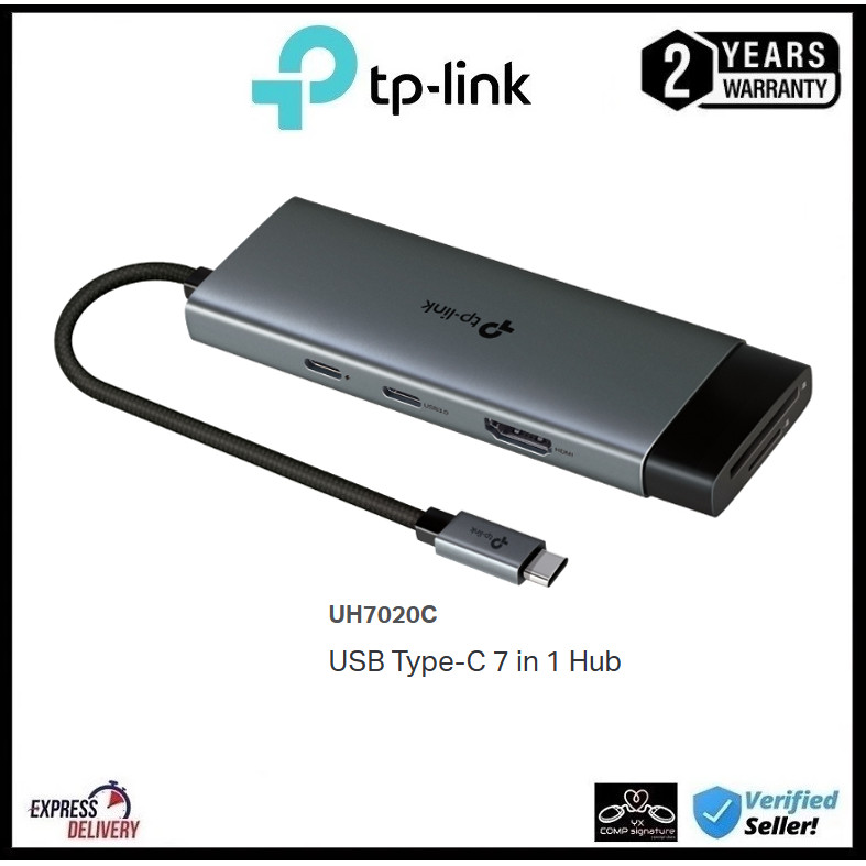 TP-Link UH7020C USB-C Hub 7-in-1 ถึง HDMI 4K@60Hz เครื่องอ่านการ์ดความเร็วสูง USB 3.0 สําหรับแล็ปท็อ
