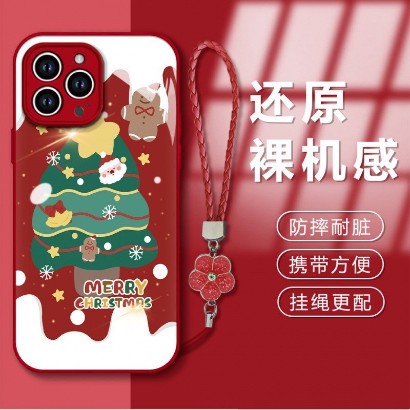 เคสโทรศัพท์ต้นคริสต์มาสสีแดง Apple 16pro15plus แก้ว 14 13mini 12pro รวมทุกอย่าง 11promax 6 7 8plus XSmax XR พร้อมสร้อยข้อมือ