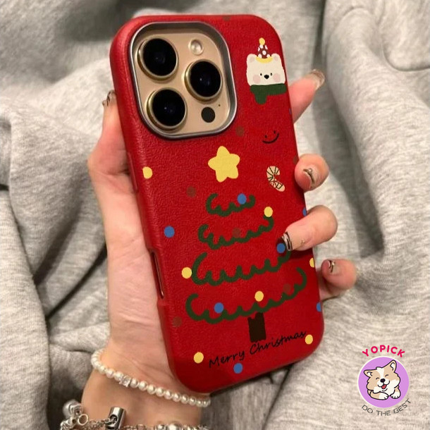 สําหรับ iPhone 16promax เคสโทรศัพท์ 16 16pro 16plus 15pro 15promax ต้นคริสต์มาสหมีปีใหม่ 13 หนัง 14 กรอบโลหะ 12 11 8plus ชายและหญิง XSmax 11pro SP