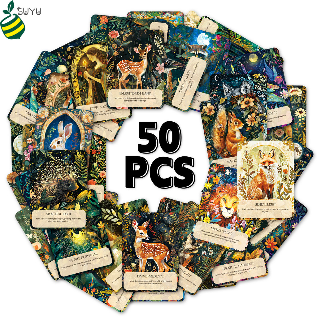 ภาพสัตว์ป่าป่า บัตรอนุมัติบวก, 50 ชิ้น/เซ็ตภาษาอังกฤษสั้น พระเซ่ การ์ดสร้างสรรค์, การ์ดสร้างแรงบันดาลใจผู้หญิง, การ์ดอวยพรสําหรับเพื่อน, ครอบครัว, รั
