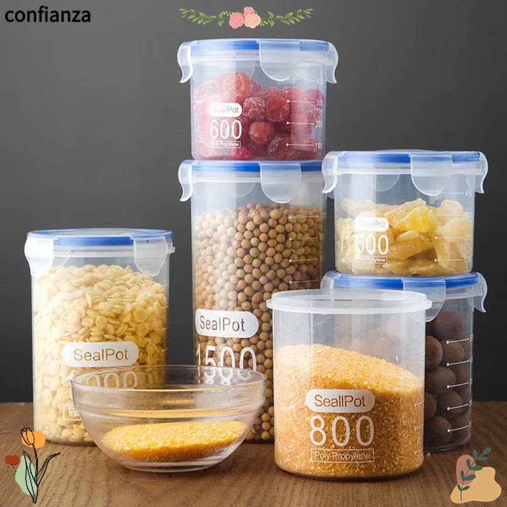 ถังเก็บของในตู้เย็น CONFIANZA, กระป๋องเก็บอาหารในครัวแบบใสปิดผนึก, Multigrain Organizer ความจุขนาดใหญ่พร้อมกล่องถนอมสดขนาด Grain