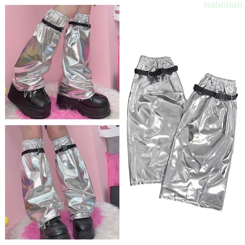 Nan Women Punk Metallic Leg Warmer Harajuku Buckle Strap Boot Cover Sock