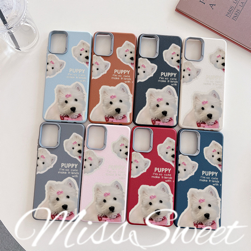 ปลอกสําหรับ OPPO Reno 10 12F 12Pro 11F 11Pro 5 5F 4F 8 Insน่ารักลูกสุนัขสีขาวหนังเคสโทรศัพท์ที่เรียบง่าย Anti-fall กันกระแทก + เลนส์ป้องกันปกอ่อน