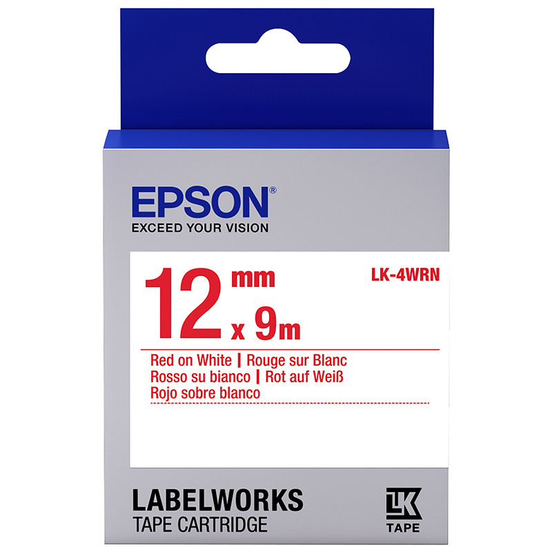 Epson เทปพิมพ์อักษร 12 มม. รุ่น LK4-WRN สีแดงบนสีขาว