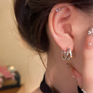Bling Zircon รอบวงกลม Dangle ต่างหูหัวเข็มขัดหู Studs อุปกรณ์เสริม