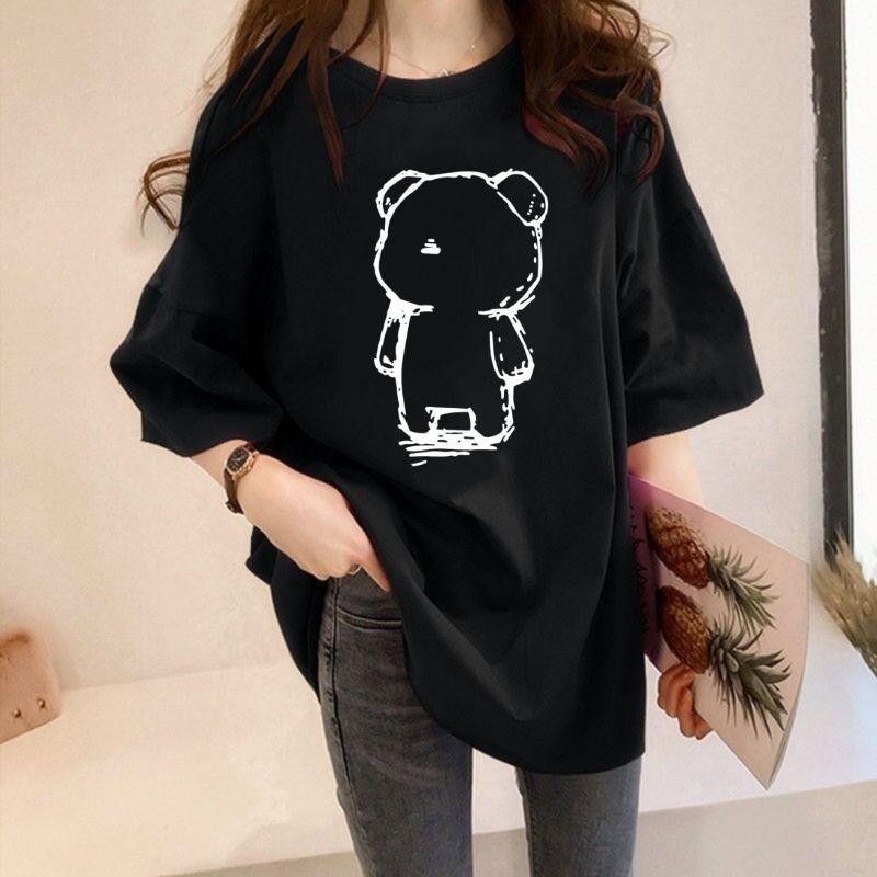 [Oversize Tops] (40-150kg) เสื้อยืดหลวมพลัสไซส์ หมีพิมพ์ลาย Tee เสื้อยืดแฟชั่นสไตล์เกาหลี