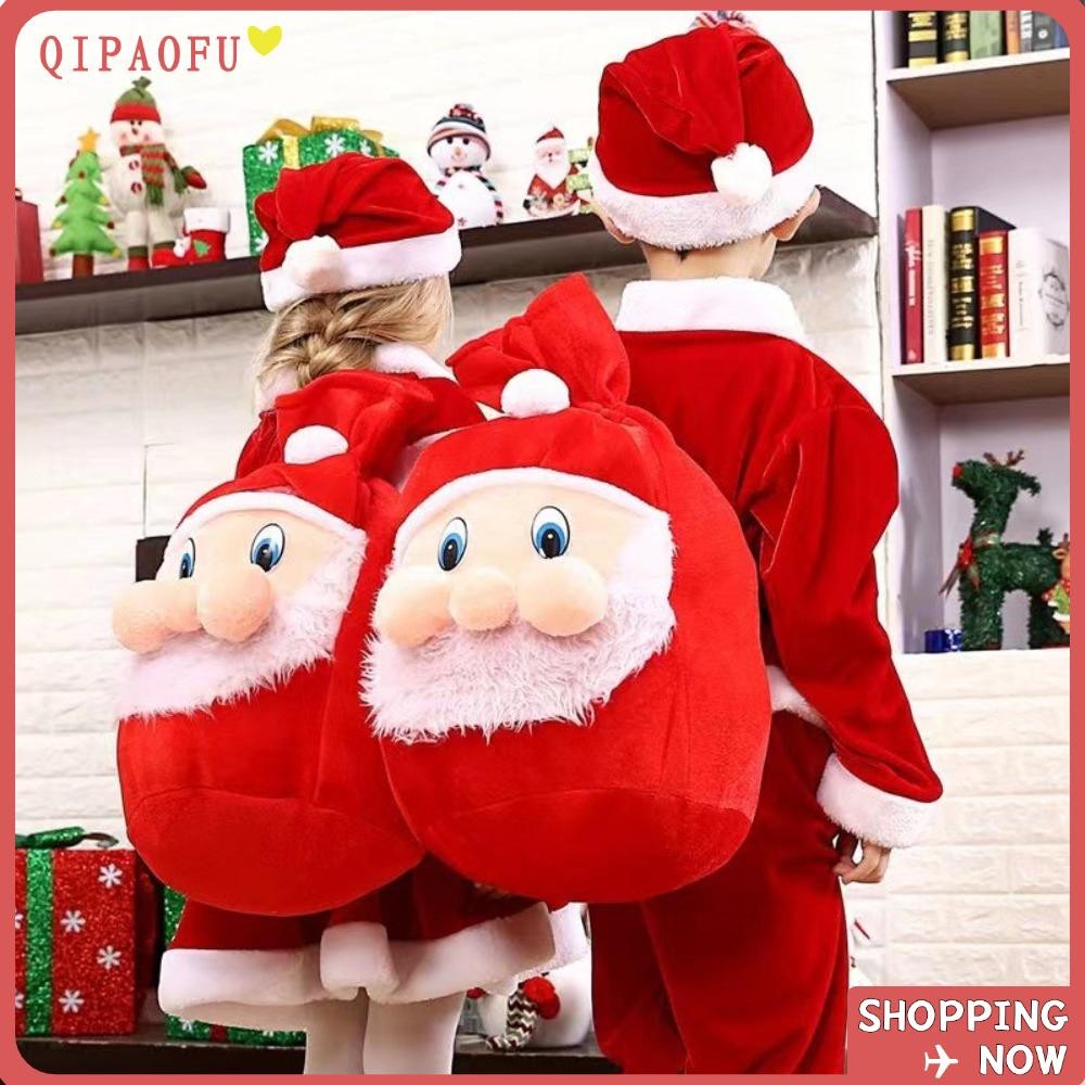 Qipaofu Santa Claus กระเป๋าเป้สะพายหลังของขวัญ,กํามะหยี่สีแดง Drawstring Candy ถุงบรรจุภัณฑ์, High-end ขนาดใหญ่ Merry Christmas Decor กระเป๋าถุงขนม Xmas Party Supplies