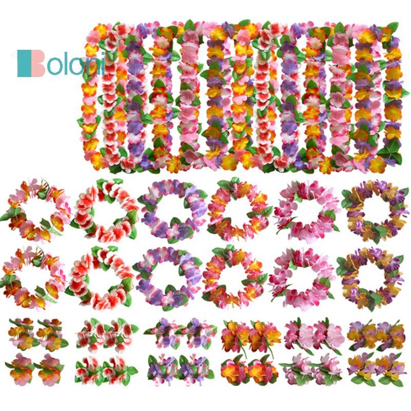 [Boloni] 4 ชิ้น/เซ็ตฮาวายดอกไม้ leis สร้อยคอพวงมาลัย DIY ตกแต่งชุดแฟนซีปาร์ตี้ใหม่
