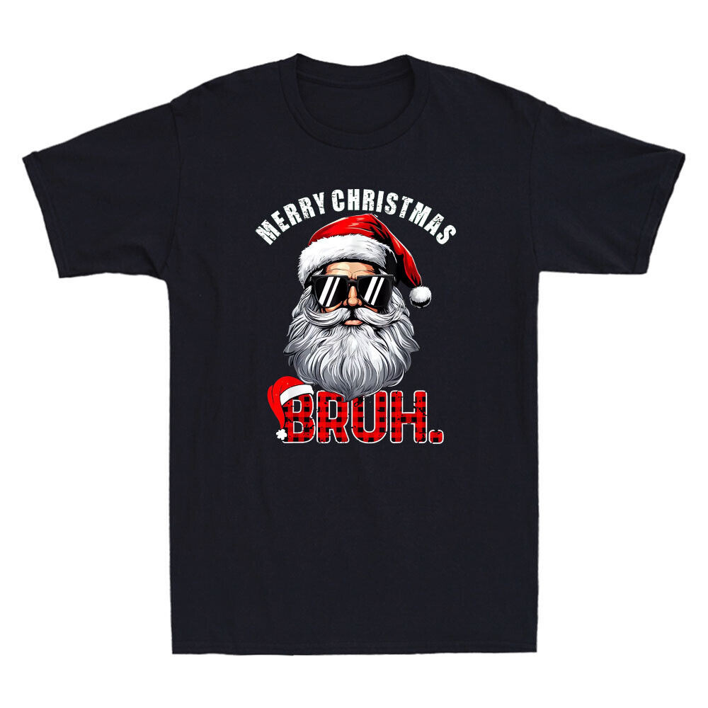 ชุดนอนเสื้อยืดFunny Santa พร้อมแว่นตา สไตล์คริสต์มาสด้วยคำว่า Bruh