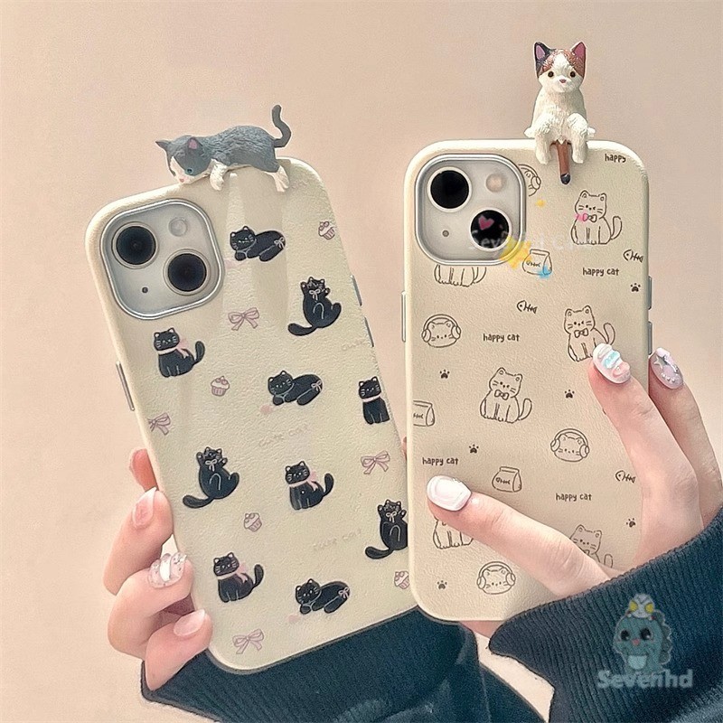 3d ตุ๊กตาแมวสําหรับ iPhone 11 8 7 6 Plus 16 15 14 13 12 Pro Max XR X XS Max Ins เกาหลีแฟชั่น Candy น่ารักสไตล์เคสโทรศัพท์กันกระแทกวีแกนซองหนังป้องกันปกหลัง