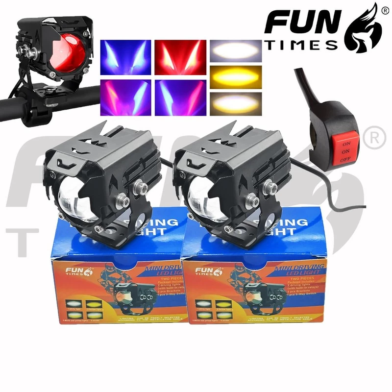 FUNTIMES 1 คู่ ไฟสปอตไลท์มอไซค์ 20W universal led ไฟติดรถมอไซ5สี รถจักรยานยนต์ LED ไฟหน้าสปอตไลท์เสริมโคมไฟ DC12V-24V