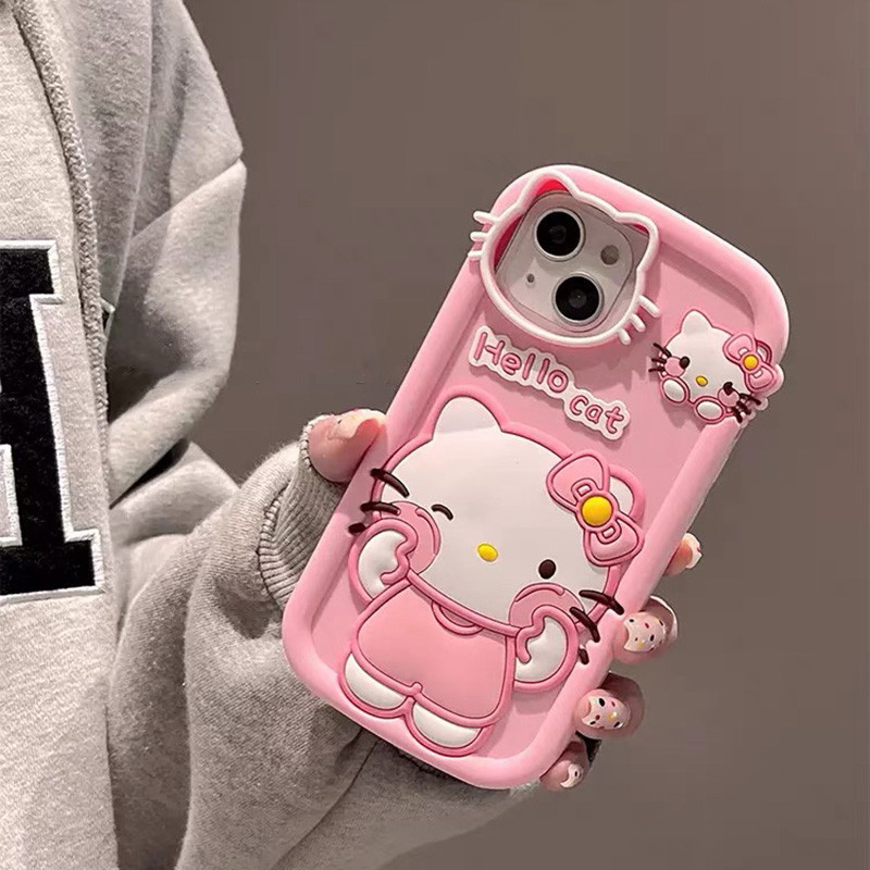 สีชมพู Hello Kitty Rub Face 3D Silicon การ์ตูนนุ่มเคสโทรศัพท์สําหรับ Samsung Galaxy S24 Ultra S21 FE A12 A13 A24 A34 A54 A25 A55 A35
