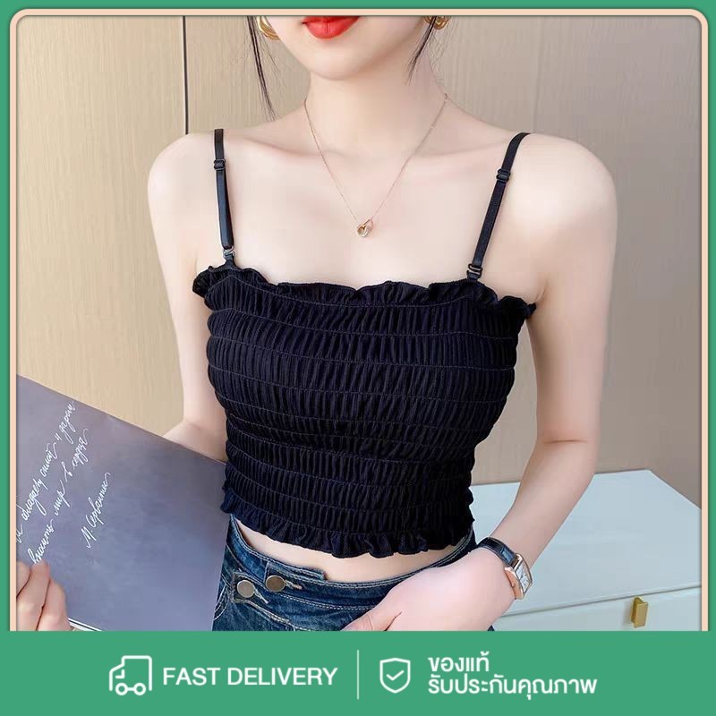 40-60kg บราใส่เที่ยว แฟชั่นสไตล์เกาหลี มีฟองน้ำในตัว ถอดซักง่าย เสื้อสายเดี่ยวน่ารัก