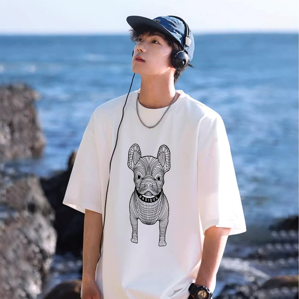 You-T เสื้อแฟชั่น คุณภาพสูง เสื้อยืดโอเวอร์ไซส์ ไม่จำเป็นต้องรีดผ้า ไม่จำกัดเพศ ผ้าฝ้าย 100% พิมพ์ลาย "DOG BASIQUE"