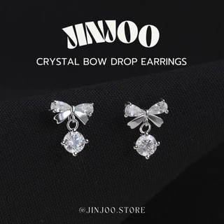 Jinjoo✨-S925-ต่างหูโบว์ รุ่น Crystal Bow Drop Earrings ดีไซน์น่ารัก (แป้นทับ925+แป้นจุกยาง) รหัส A22