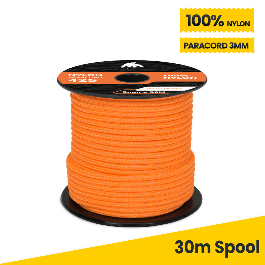 เชือกไนลอน 100% 30 เมตร ขนาด 3mm 3 หุน-core Paracord สีส้ม