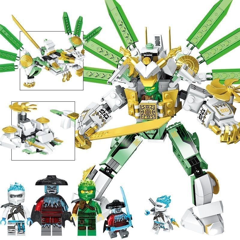 ที่เข้ากันได้ในสต็อกเลโก้ประกอบบล็อกโมเดลเรือมังกรเด็กของเล่นมนุษย์ Mecha Flying Dragon Phantom Ninja Children's Chariot 12.15