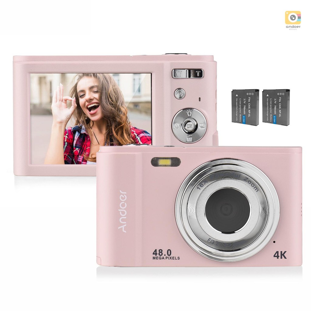 Andoer กล้องดิจิตอลแบบพกพา 48MP 4K 2.88 นิ้วหน้าจอ IPS 16X ซูมโฟกัสอัตโนมัติ Self-Timer 128GB หน่วยค
