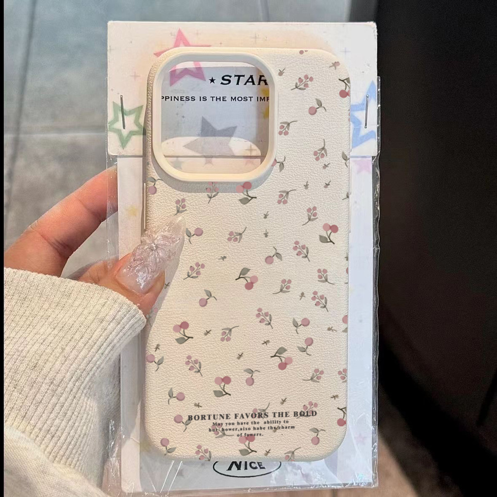โรแมนติกสีชมพูทิวลิปลิ้นจี่รูปแบบสําหรับiPhone 16 15 14 13 12 11 Pro Max Plus 16E XR X XS Maxดอกไม้น่ารักสีชมพูเชอร์รี่ผิวรู้สึกหนังกันกระแทกปกอ่อน