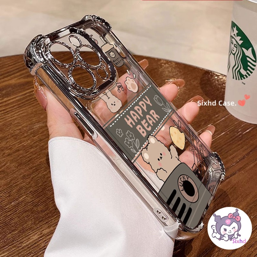 สําหรับsamsung S24 S22Ultra S23 Plus S21Ultra S23FE Samsung A73 A53 A54 A55 A52 5Gหรูหราสี่มุมถุงลมนิรภัยป้องกันเลนส์การ์ตูนน่ารักวิทยุหมีเคสโทรศัพท์ปกอ่อน