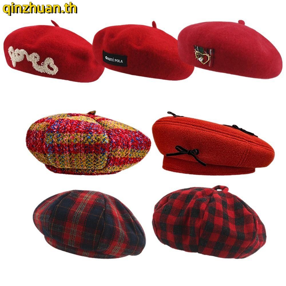 Qinzhuan หมวกเบเรต์, หมวกคริสต์มาสขนสัตว์ Beret หมวก, French Felt Berets ฤดูหนาว Warm Baggy แบนหมวกห