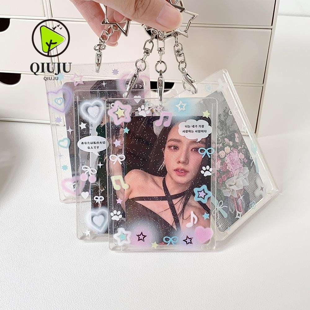 ที่ใส่ป้าย QIJU ID, พร้อมจี้ Keychian อะคริลิค 3 นิ้ว Photocard Holder, จี้ของขวัญ Glitter กรอบรูปพวงกุญแจผู้หญิงสาว – โปรปัง
