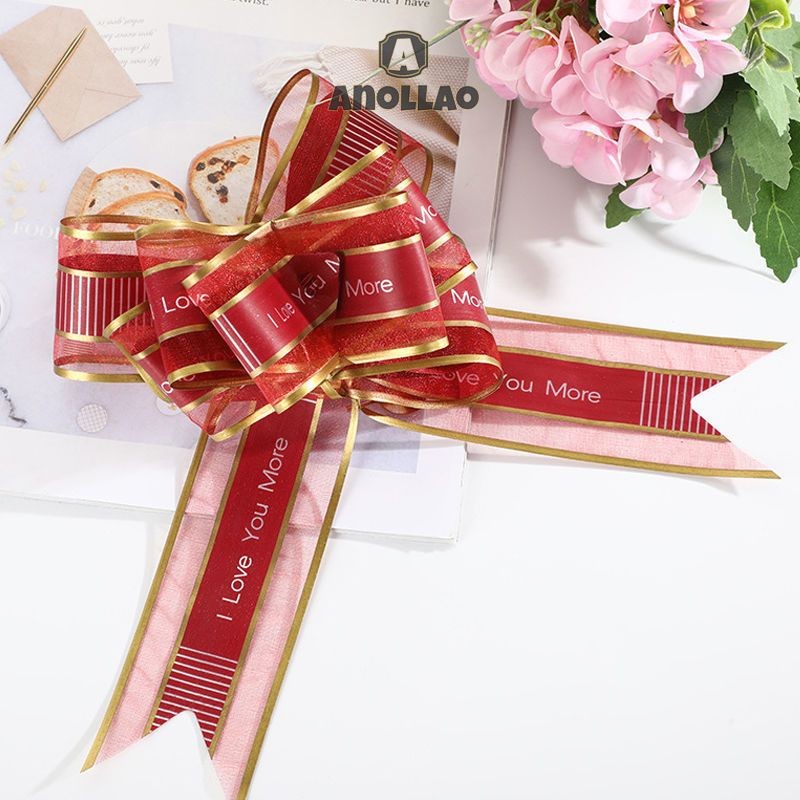 ริบบิ้นโบว์ ริบบิ้นผ้าไหม แบบดึง ลายดอกไม้ สําหรับตกแต่งงานแต่งงาน งานวันเกิด วันวาเลนไทน์ ✨Anollao - รูปที่ 6