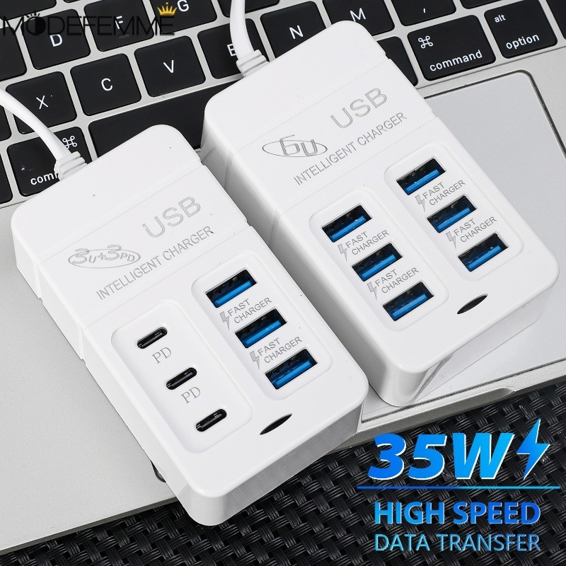 [ แนะนํา] ซ็อกเก็ตเครื่องชาร์จ USB หลายพอร์ต 35W - แถบไฟแท็บเล็ตโทรศัพท์ - ช่องเสียบปลั๊ก UK/EU/US - ซ็อกเก็ตชาร์จเร็ว Type C - ฮับ USB 6 พอร์ต