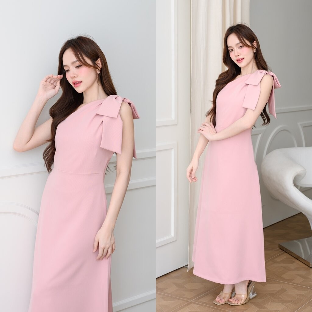 Julia one shoulder maxi dress: สีชมพู