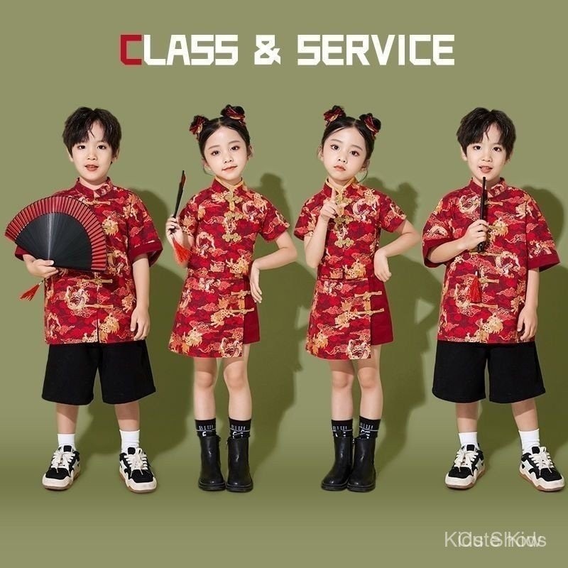 Local Shipping จีนเสื้อผ้าปีใหม่ CNY เสื้อผ้าพี่น้องเสื้อผ้าพี่น้องจับคู่ชุด2025ชุด cheongsam H Anfu เด็กสาวชุดเครื่องแต่งกายคอรัสจีนฮัน