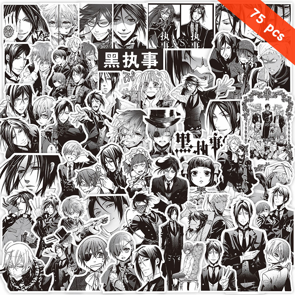 Y&P| ชุดสติ๊กเกอร์ Black Butler ชุดสติกเกอร์กราฟฟิตีกันน้ำอะนิเมะ, 75 แผ่น/ชุด